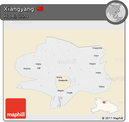 Classic Style 3D Map of Xiangyang, single color outside