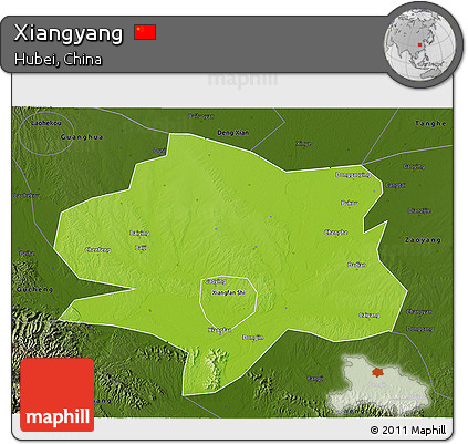 Physical 3D Map of Xiangyang, darken