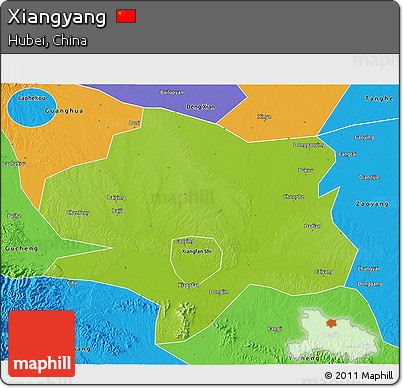 Physical 3D Map of Xiangyang, political outside