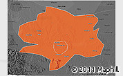 Political 3D Map of Xiangyang, darken, desaturated