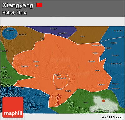 Political 3D Map of Xiangyang, darken