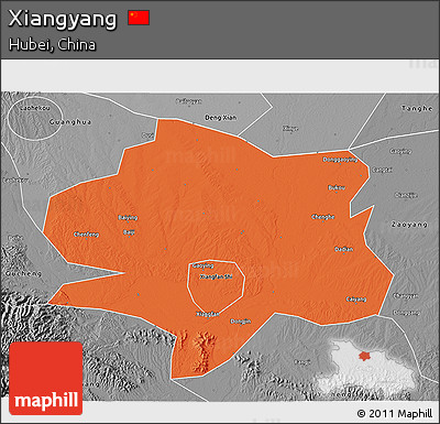 Political 3D Map of Xiangyang, desaturated