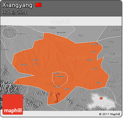 Political 3D Map of Xiangyang, desaturated