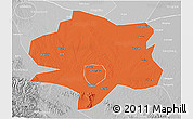 Political 3D Map of Xiangyang, lighten, desaturated