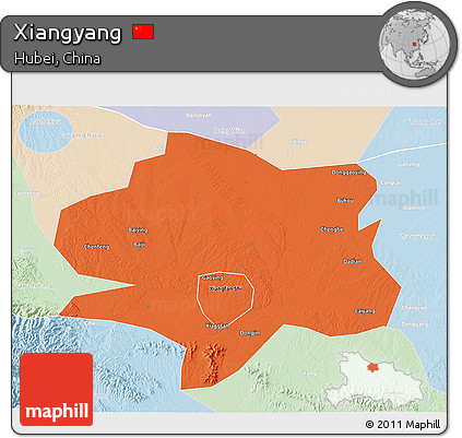 Political 3D Map of Xiangyang, lighten