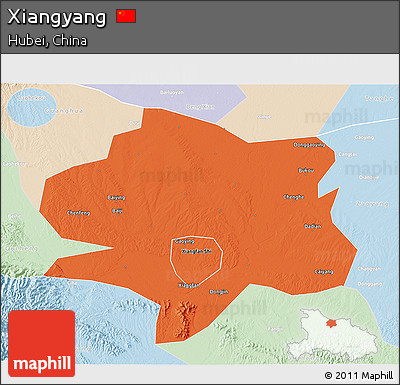 Political 3D Map of Xiangyang, lighten