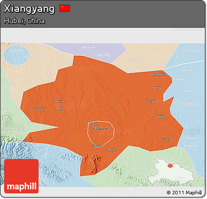Political 3D Map of Xiangyang, lighten