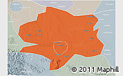 Political 3D Map of Xiangyang, lighten, semi-desaturated