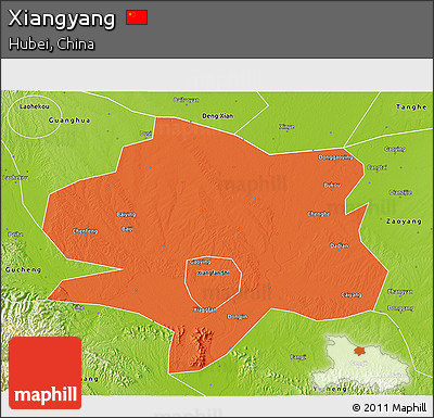 Political 3D Map of Xiangyang, physical outside