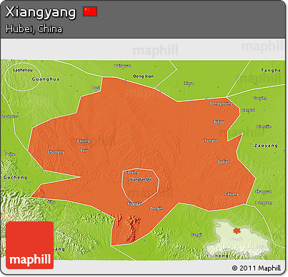Political 3D Map of Xiangyang, physical outside