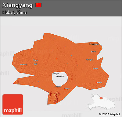 Political 3D Map of Xiangyang, single color outside