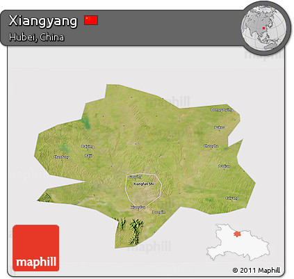 Satellite 3D Map of Xiangyang, cropped outside