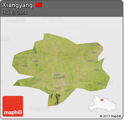Satellite 3D Map of Xiangyang, cropped outside
