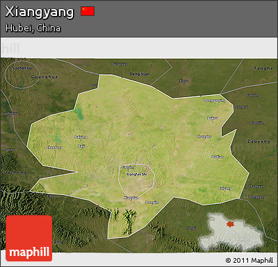 Satellite 3D Map of Xiangyang, darken