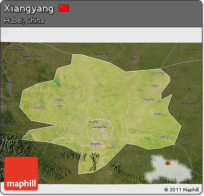 Satellite 3D Map of Xiangyang, darken