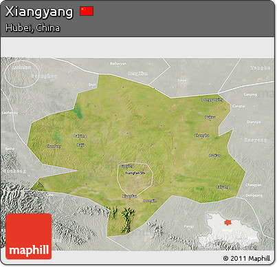 Satellite 3D Map of Xiangyang, lighten, semi-desaturated