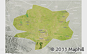 Satellite 3D Map of Xiangyang, lighten, semi-desaturated