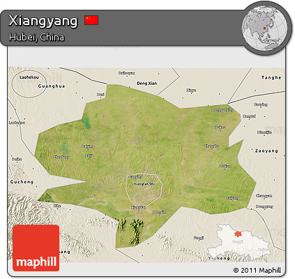 Satellite 3D Map of Xiangyang, shaded relief outside