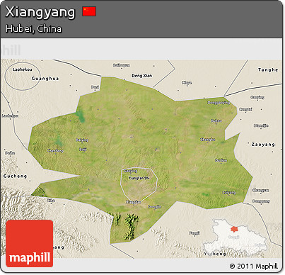 Satellite 3D Map of Xiangyang, shaded relief outside