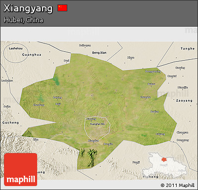Satellite 3D Map of Xiangyang, shaded relief outside
