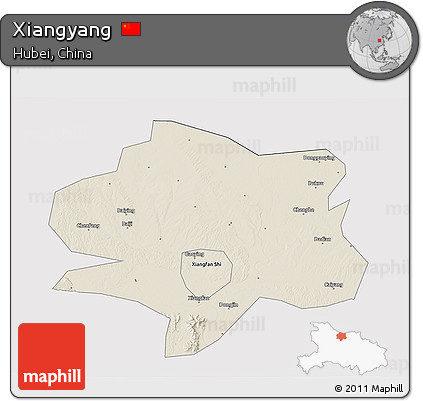 Shaded Relief 3D Map of Xiangyang, cropped outside