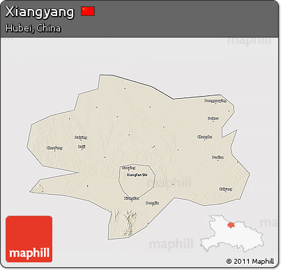 Shaded Relief 3D Map of Xiangyang, cropped outside