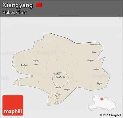 Shaded Relief 3D Map of Xiangyang, cropped outside