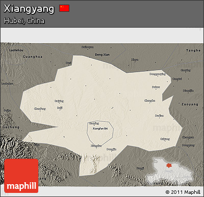 Shaded Relief 3D Map of Xiangyang, darken