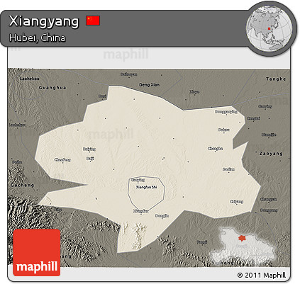 Shaded Relief 3D Map of Xiangyang, darken