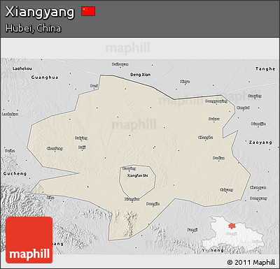 Shaded Relief 3D Map of Xiangyang, desaturated