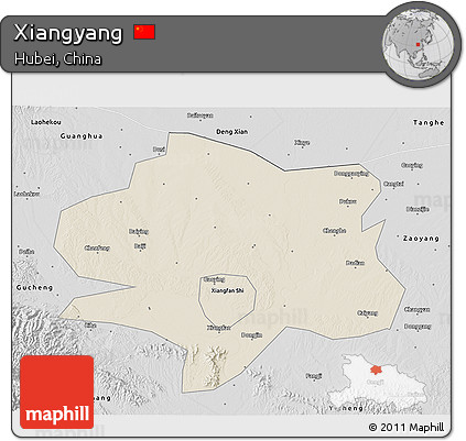 Shaded Relief 3D Map of Xiangyang, desaturated
