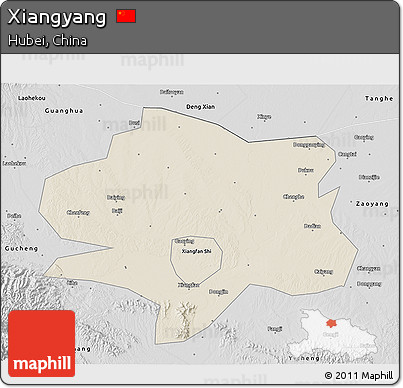 Shaded Relief 3D Map of Xiangyang, desaturated