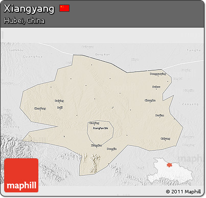 Shaded Relief 3D Map of Xiangyang, lighten, desaturated