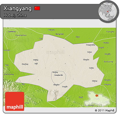 Shaded Relief 3D Map of Xiangyang, physical outside