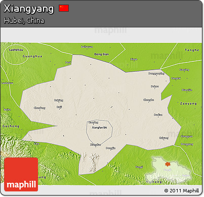 Shaded Relief 3D Map of Xiangyang, physical outside
