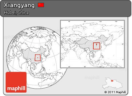 Blank Location Map of Xiangyang, highlighted country, within the entire country