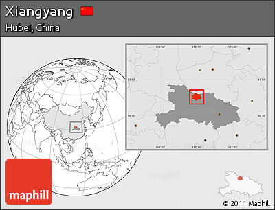 Blank Location Map of Xiangyang, highlighted country, highlighted parent region
