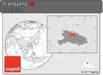 Blank Location Map of Xiangyang, highlighted country, highlighted parent region