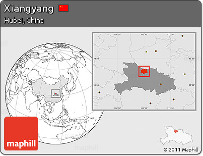 Blank Location Map of Xiangyang, highlighted country, highlighted parent region