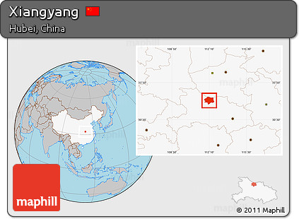 Gray Location Map of Xiangyang, highlighted country