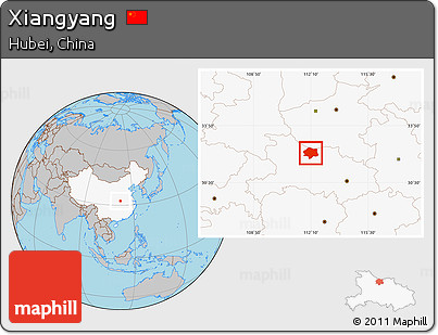 Gray Location Map of Xiangyang, highlighted country