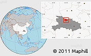 Gray Location Map of Xiangyang, highlighted country, highlighted parent region