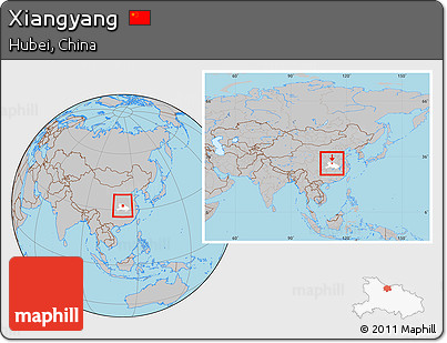 Gray Location Map of Xiangyang, highlighted parent region, within the entire country
