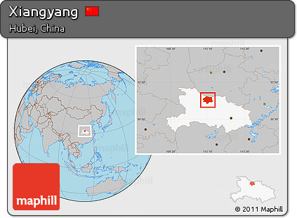 Gray Location Map of Xiangyang, highlighted parent region