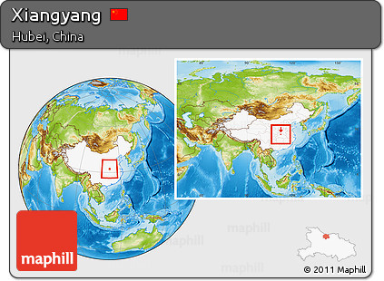 Physical Location Map of Xiangyang, highlighted country, within the entire country