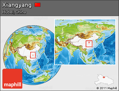 Physical Location Map of Xiangyang, highlighted country, within the entire country
