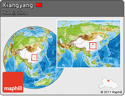 Physical Location Map of Xiangyang, highlighted country, within the entire country