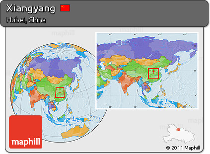Political Location Map of Xiangyang, within the entire country