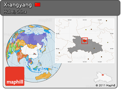 Political Location Map of Xiangyang, highlighted country, highlighted parent region