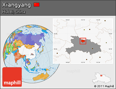 Political Location Map of Xiangyang, highlighted country, highlighted parent region